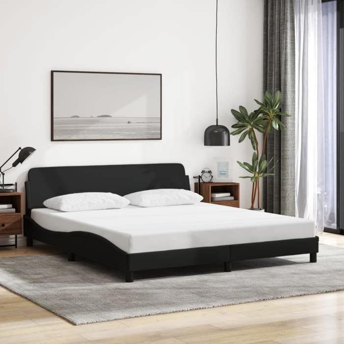 vidaXL Cadre de Lit avec Tête de Lit Lit Rembourré avec Sommier à Lattes Lit Double avec Pied Chambre à Coucher Noir 180 373227