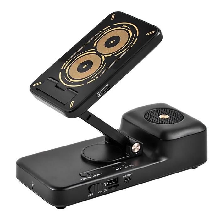 Station de charge sans fil 15W avec haut-parleur Bluetooth fonction de support de téléphone respirant