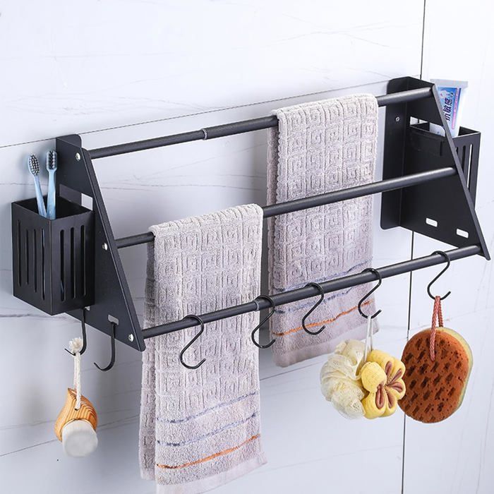 Porte-serviettes Mural Sans Perçage - Support Multi-usage Pour Serviettes, Torchons, Chaussures - Aluminium/ABS - 50 Cm - Gris