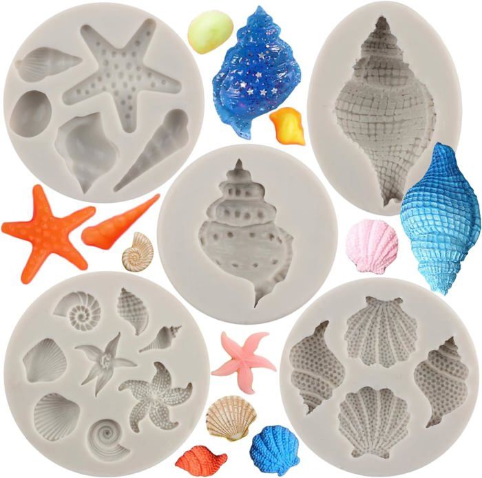 Lot 3 Moules Silicone Thème Marin - Coquillage, Conque, Étoile De Mer Pour Gâteaux, Chocolats Et Décorations