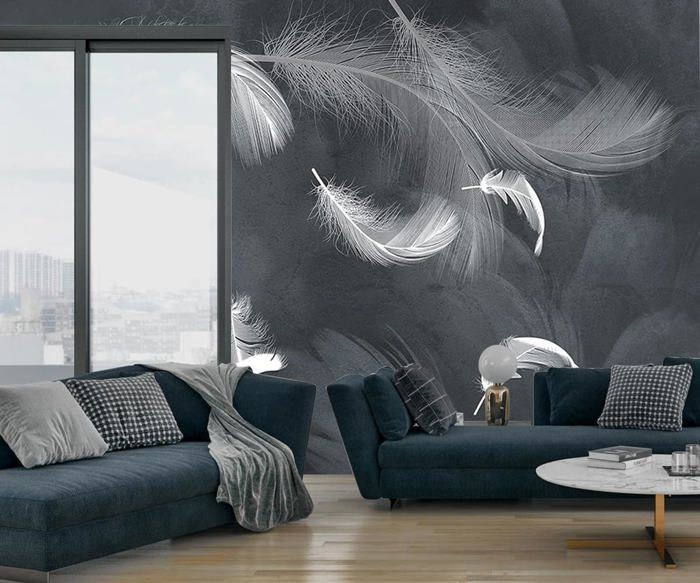 Papier Peint Panoramique Noir et Blanc 3d Soie, 250x175cm Plumes ...