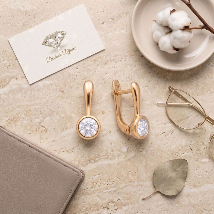 Boucles dOreilles - Dormeuses - Solitaire - Zircon - Plaqué Or Jaune 750/1000 - Femme