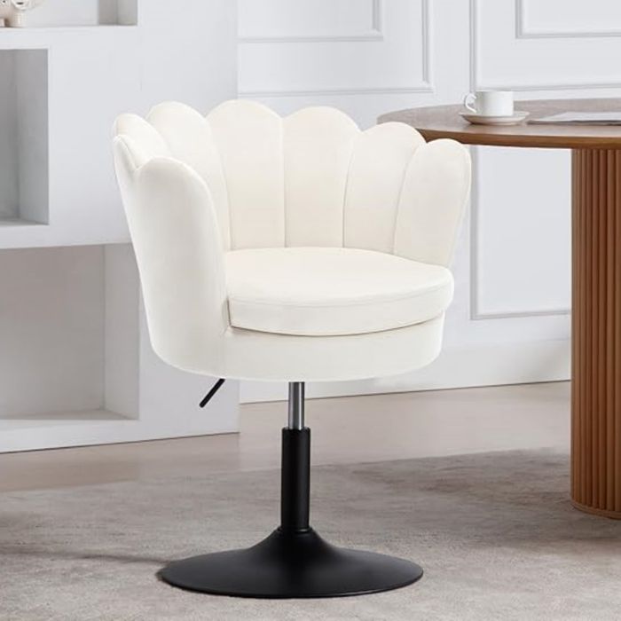 WOLTU Chaise Pivotante - Forme de Fleur - Fauteuil de Coiffeuse - Hauteur Réglable - Crème W0ATT0689