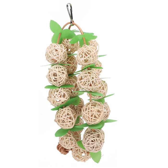 Jouet à mordre pour perroquets de compagnie boule en rotin avec feuilles balançoire pour oiseaux jouet à mâcher décoration de
