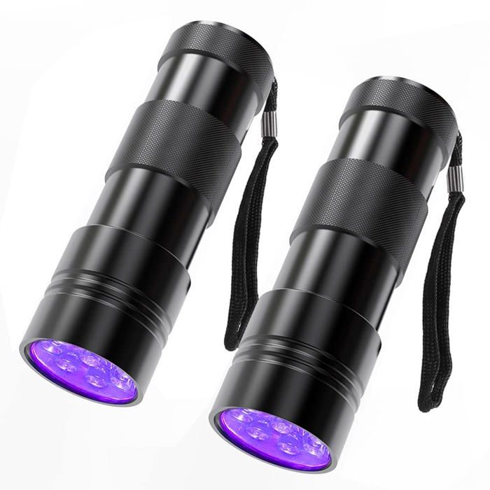 Lot de 2 Lampes de Poche UVLampe de Poche à Lumière Noire 12 LED 395 nm Mini Détecteur de Torche(Piles non Incluses)