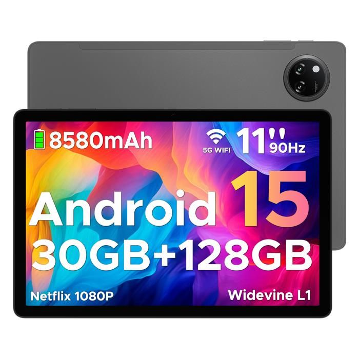 DOOGEE TAB A9 PRO+ Tablette 11 pouces Android 15 30 Go+ 128 Go Batterie 8580 mAh Caméra 13 MPWIFIDéverrouillage Facial – Gris