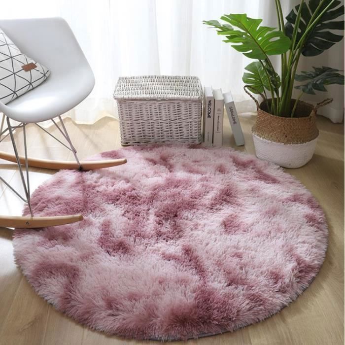 Tapis Rond 80cm Shaggy Rose Violet Tapis de Sol Chambre