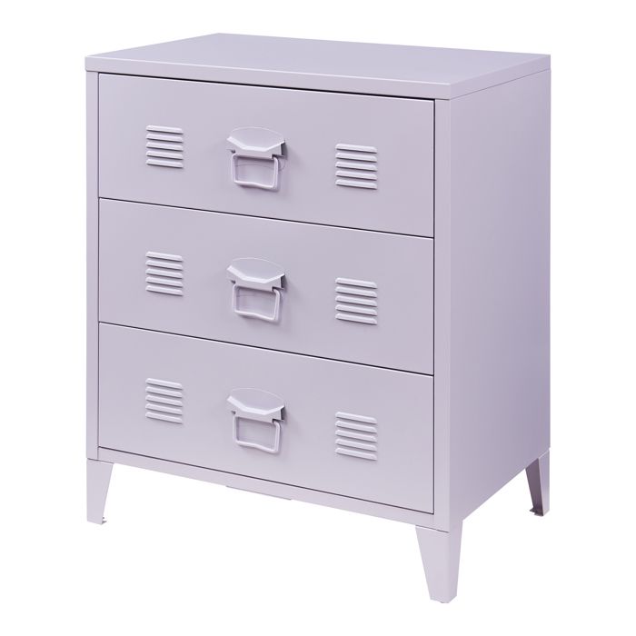 Commode métallique Hämeenlinna avec 3 tiroirs acier 72 x 60 x 40 cm violet