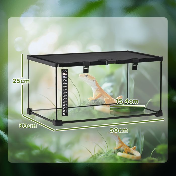 Terrarium pour reptiles Boîte à nourriture pour reptiles Terrarium en verre pour amphibiens arachnides avec thermomètre Boîte dél