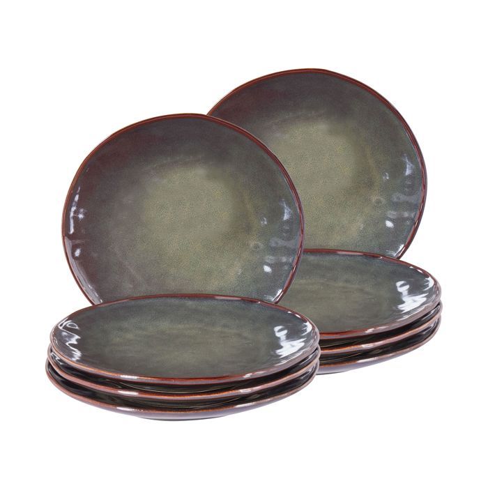 Lot de 8 assiettes plates THYME Grès Vert foncé
