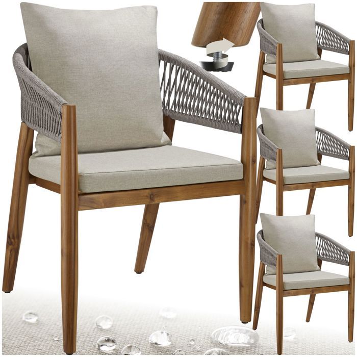 Chaise de jardin - TECTAKE - Lot de 4 MANACOR Chaise de jardin élégante et robuste bois dacacia massif - Grège Chaise de jardin - TECTAKE - Lot de 4 MANACOR Chaise de jardin élégante et robuste bois dacacia massif - Grège