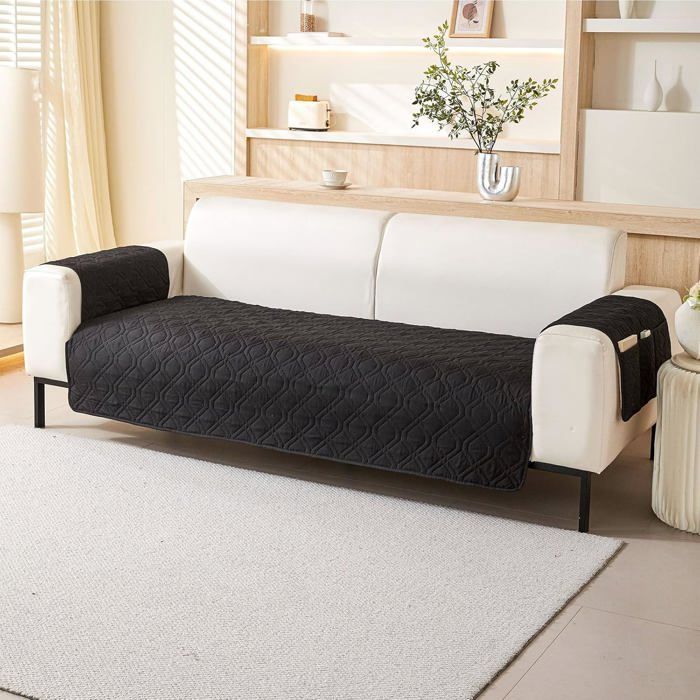 Housse de canapé imperméable - antidérapante - avec poches latérales et bretelles élastiques adaptée aux animaux de compagnie