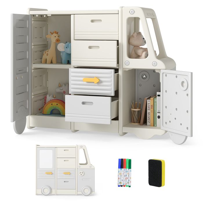 AIYAPLAY Meuble de rangement pour enfant, rangement jouets enfant, avec 4 boîte de rangement, 40,8L x 30l x 90,3H cm, blanc | France
