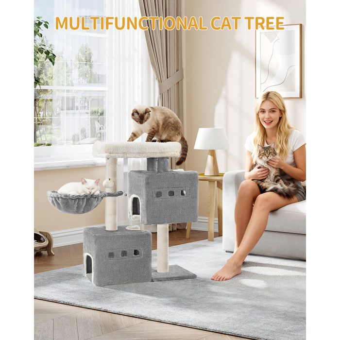 Meilleurs prix pour Arbre à ChatTour de Jeux 75 cm Meubles de Maison pour Chats avec 2 Niches Grande Plate-Forme Sisal Griffoir Hamac Gris Clair