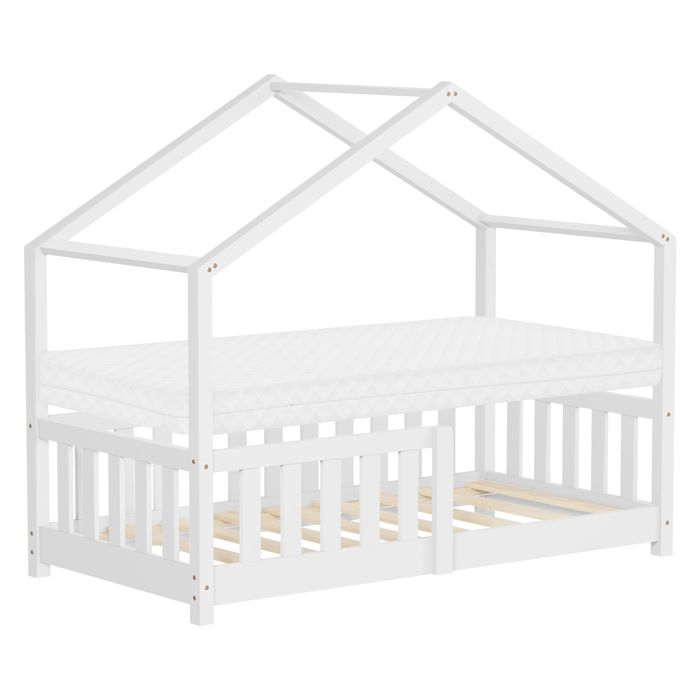 Lit cabane enfant ML-Design 70x140 cm blanc pin massif avec matelas antichute sommier Montessori Lit cabane enfant ML-Design 70x140 cm blanc pin massif avec matelas antichute sommier Montessori