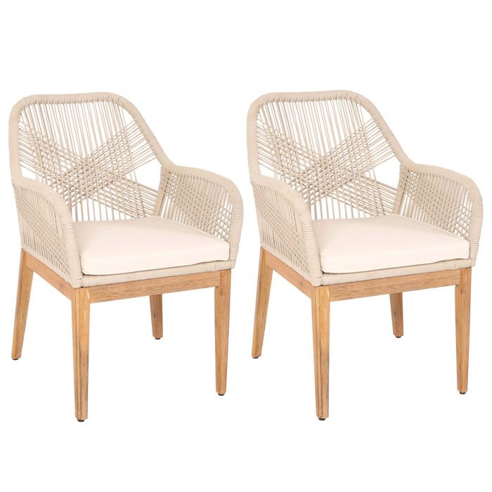 Set de 2 chaises de jardin HWC-H56b fauteuil Outdoor chaise résistant aux intempéries corde tressée Rope bois acacia Set de 2 chaises de jardin HWC-H56b fauteuil Outdoor chaise résistant aux intempéries corde tressée Rope bois acacia
