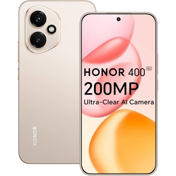 Smartphone Honor 400 5G 8GO 512GO Caméra AI 200MP Écran AMOLED 120Hz Or