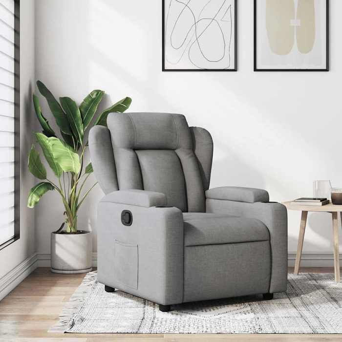 Fauteuil inclinable tissu - vidaXL - Gris clair - Inclinaison manuelle 135° - Porte-gobelets - Poche latérale