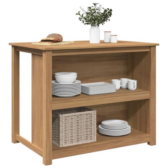 Îlot de cuisine en bois massif - vidaXL - 112x77x90 cm - Bois de pin - Finition cire de miel - Grand espace de rangement