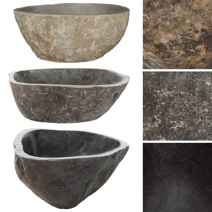 Lavabo en pierre de rivière ovale - WIENS - 37-46x29-36 cm - Taupe - Pierre de rivière - Facile à nettoyer