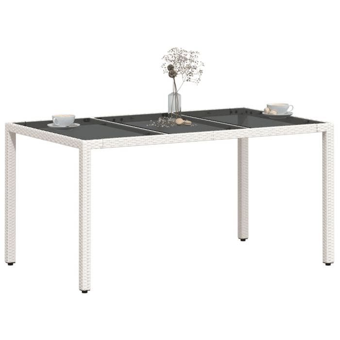 Black Friday Table à dîner de jardin BURKE 2/4 PERSONNES avec dessus en verre blanc résine tressée TTT430
