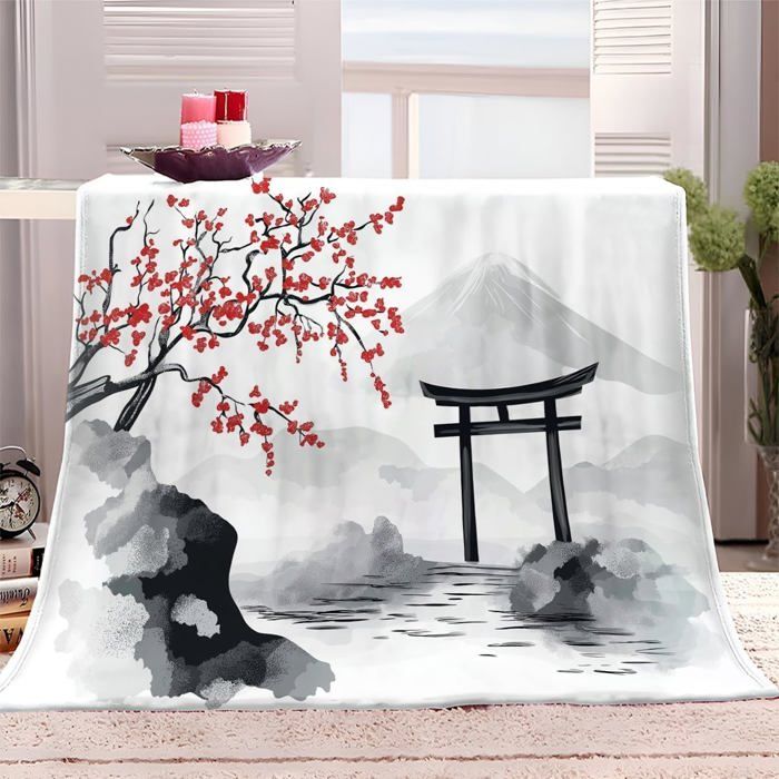 Couverture Style Japonais Plaid Polaire Couvertures Douce Confortable Canapé Canapé-lit Doux Chaud Couverture Polaire 130x150cm
