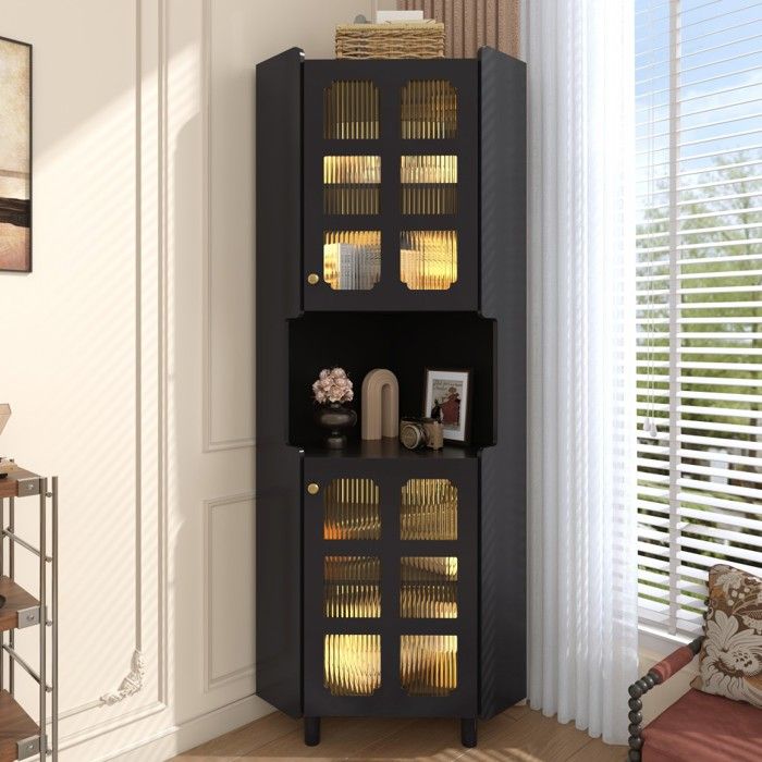 Vitrine-argentier Meuble dangle laqué noir LED - Commode bibliothèque multifonction MDF 63 5x157 5 cm pour salon salle de bain Vitrine-argentier Meuble dangle laqué noir LED - Commode bibliothèque multifonction MDF 63 5x157 5 cm pour salon salle de bain