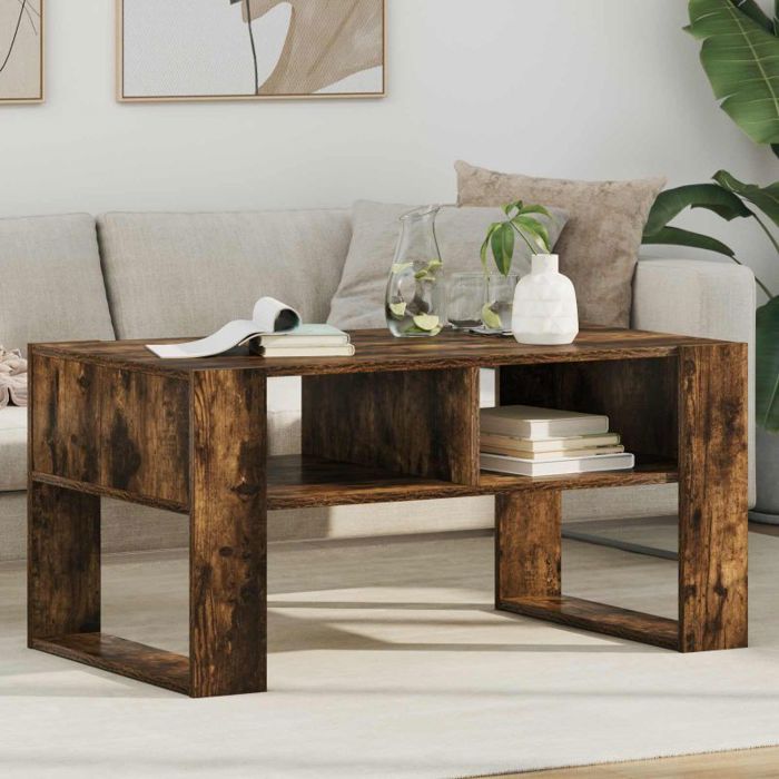 Table basse - VIDAXL - 92 x 53 x 45 cm - Bois dingénierie - Chêne fumé - Étagères pratiques
