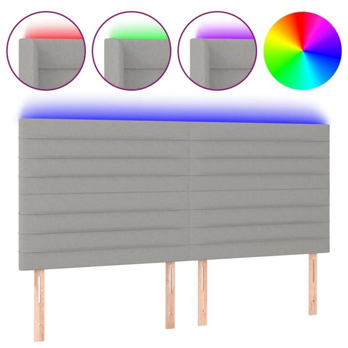 Promo 2026 Armoire de tête de lit pour Lit 2 personnes - Tête de lit à LED Gris clair 180x5x118/128cm Tissu 3885308