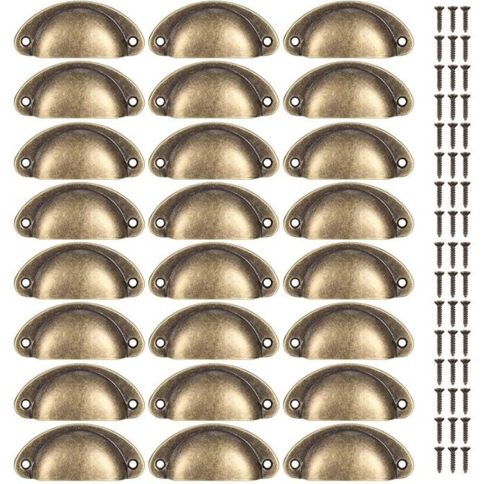 24pcs boutons de coquillage vintage poignées de tiroir demi-rondes boutons de meubles coffres de tiroir de porte boutons d