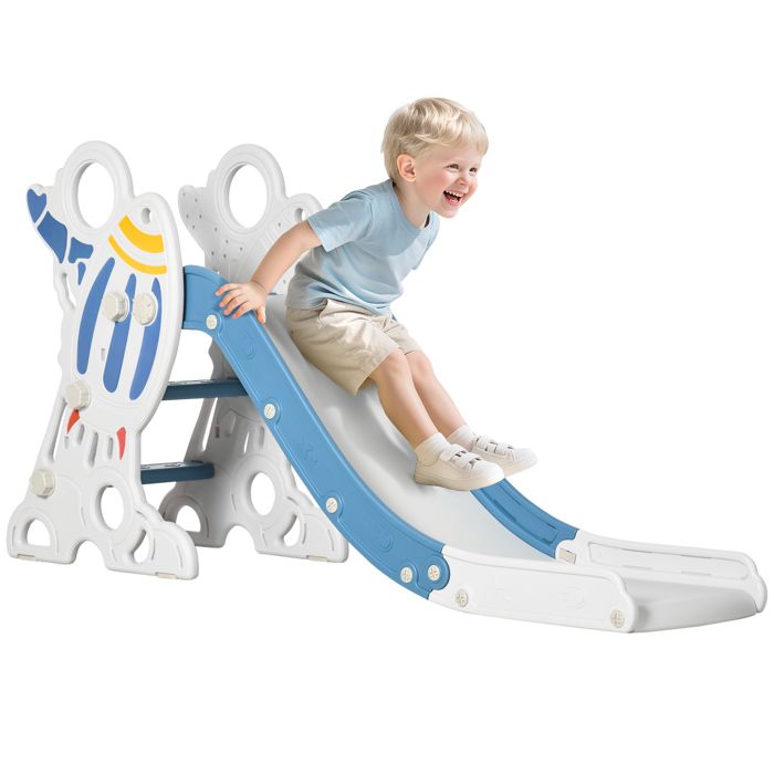 AIYAPLAY Toboggan Pour Enfants – 18-36 Mois – Capacité 30 Kg – Glissière 135 Cm – Marches Antidérapantes – Thème Spatial Fusée – Stabilité Triangulaire – Intérieur/extérieur – Bleu – Jeu Sécurisé