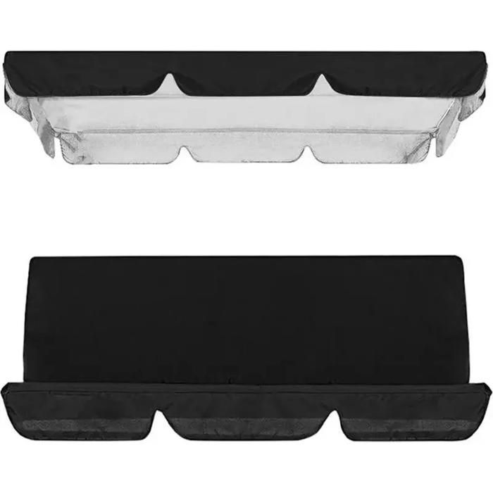 Housse de remplacement pour balancelle de porche - YYV - 2 pièces (toit et siège) - Imperméable - Résistante aux UV - Noir