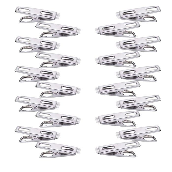 Pinces à Linge INOX Linge Métal 20 Pcs Petites Pinces à Linge Multifonctionnel Vêtements Pinces Coupe-Vent et Antirouille