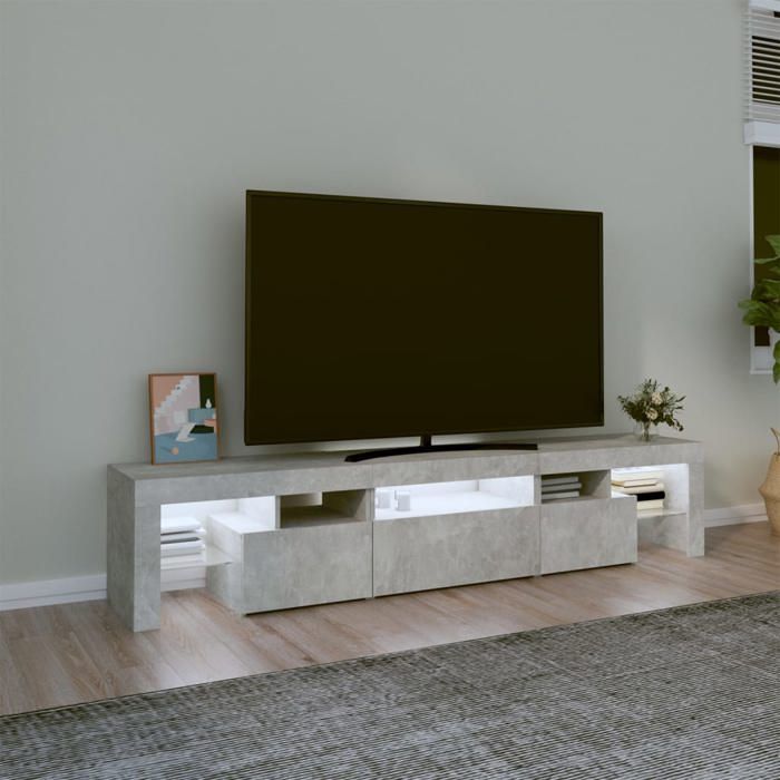 Meuble Télévision Gris - ARMOIRE TV avec lumières LED - gris béton - 200x36 5x40cm 512 709375011