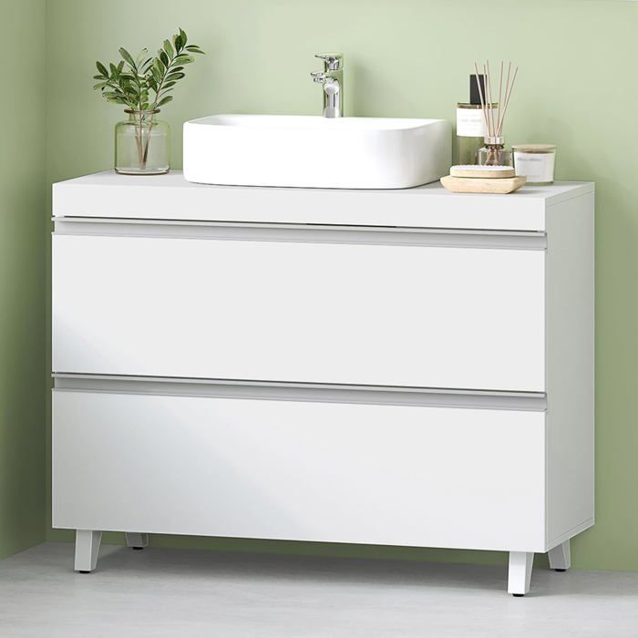 Meuble sous Lavabo Rangement Salle de Bain Meuble sous Vasque avec 2 Tiroirs Grande capacité de Rangement AutoportantBlanc