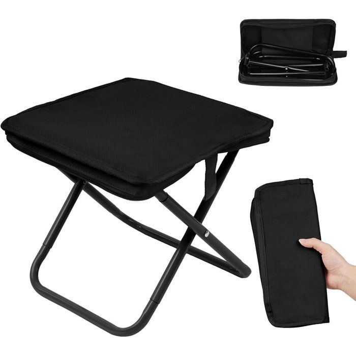Tabouret pliant mini petit format noir avec sac de transport pour camping pêche pique-nique extérieur