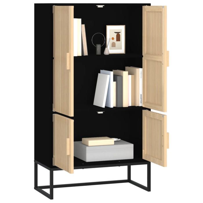 (10083)Meuble rangement - Buffet haut - contemporain - noir 70x35x125 cm bois dingénierie poid:23.9 kg