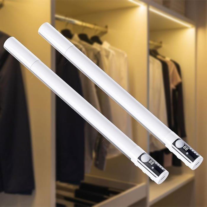 2Pcs Lampe de Bureau Détecteur de Mouvement 3 Modes Reglette LED Cuisine sous Meuble 3 Couleurs 2 Pieces 38 cm Blanc
