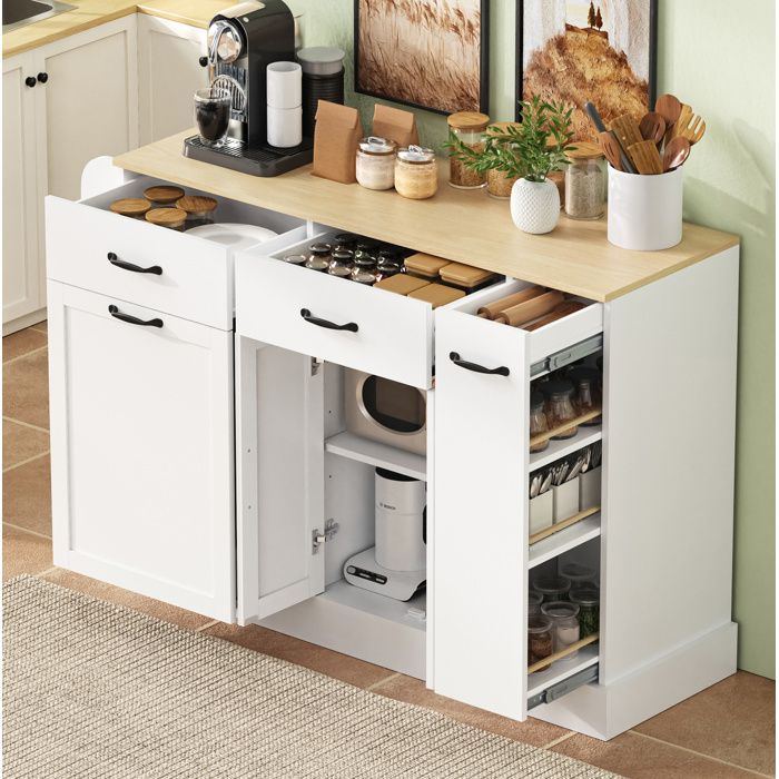 Buffet moderne blanc: tiroirs niche poubelle porte-épices externe pour cuisine/salon/salle à manger