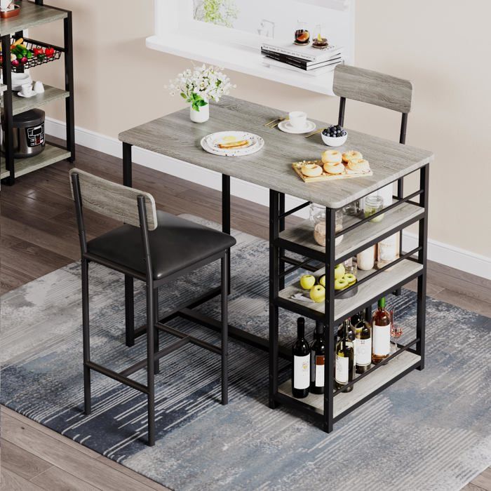 Ensemble table cuisine 2 tabourets bar hauteur comptoir coussin épais repose-pieds rembourré adapté appartement bistro salle