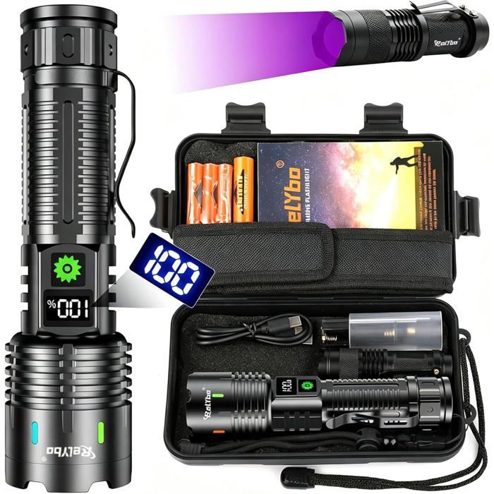 Lampe torche LED 1000000 lumens rechargeable USB tactique 5 modes ultra puissante camping urgence