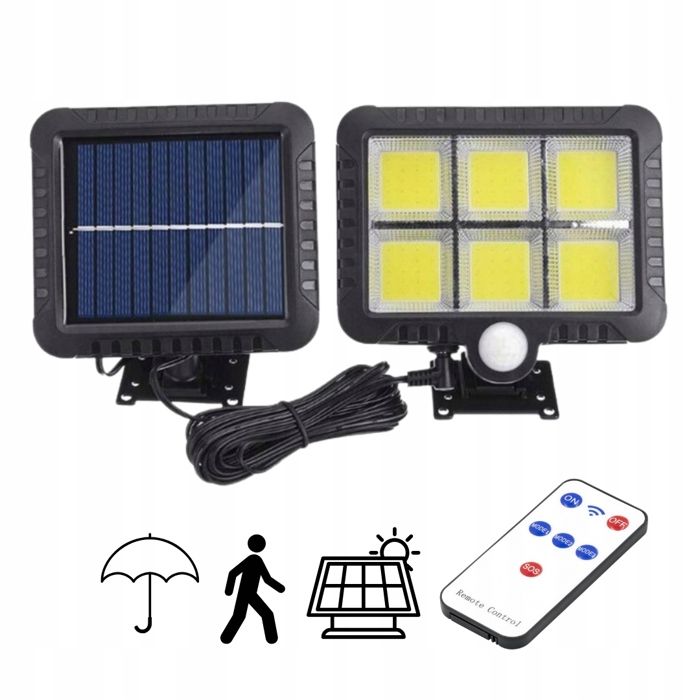 Lampe solaire de jardin avec détecteur de mouvement et de luminosité 120 LED + télécommande