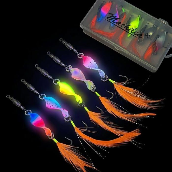 Twist Spoons Lot de 5 leurres de pêche à truite UV actifs 3 g  Twister Accessoires de pêche à truite  Plume orange