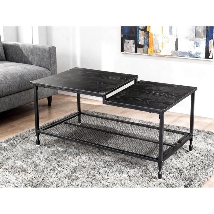 Table basse bois fer hauteur ajustable plusieurs niveaux rustique moderne salon gain place