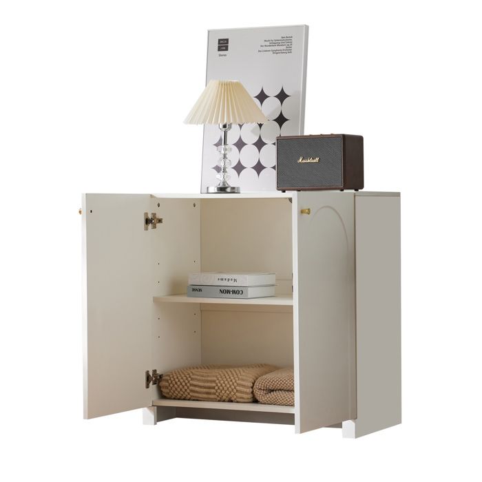 SENVIRO Commode de chambre 2 portes 80 x 40 x 80 cm blanc panneaux de particules poignées dorées