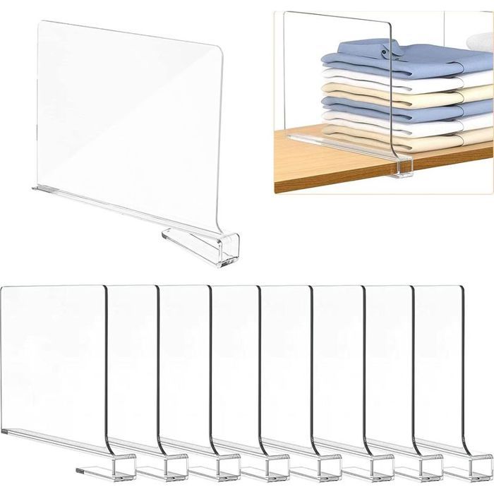 8 Pièces Transparent Séparateurs détagères en Acrylique 30 x 20 CM Separateur Etagere Multifonction pour Chambre à Couc