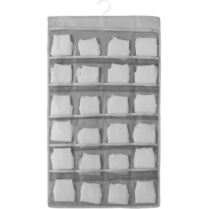 Organisateur Rangement Suspendu Pliable Double-Face 36 Poches Chaussettes Sous-Vêtements Dressing (Gris)