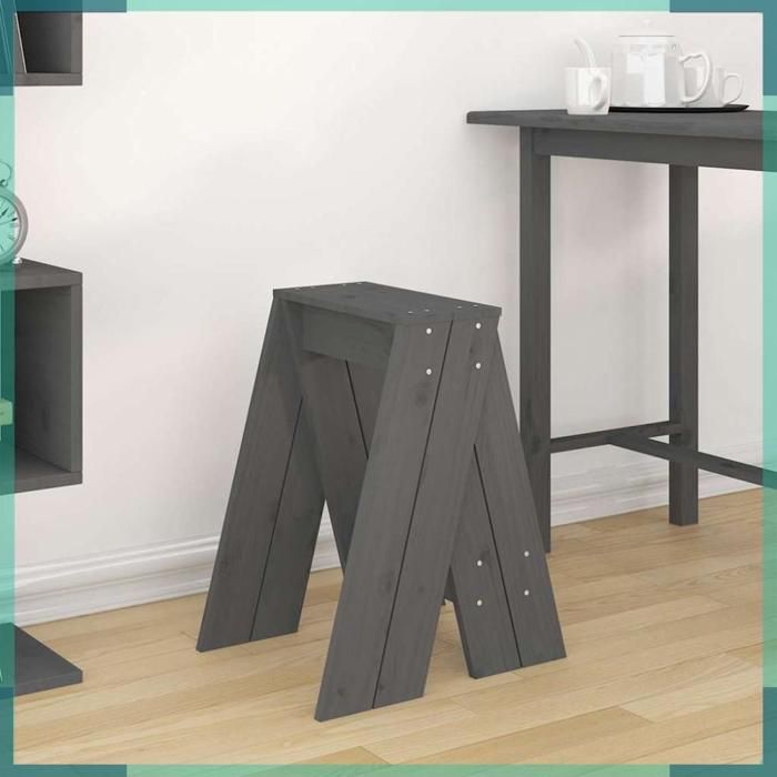 Tabourets - 823666 - Lot de 2 - Gris - Bois de pin massif 40x40x60 cm