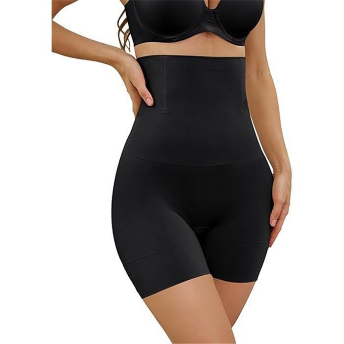 Culotte Gainante Femme Ventre Plat Culotte Taille Haute Femme Invisible et sans Couture Shapewear Slim Short Confortable Noir