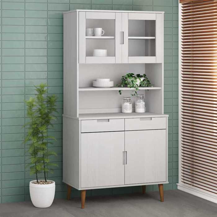 Dessus de buffet MOLDE Blanc 90x35x100 cm Bois massif de pin - Cadre durable - design élégant(7106)